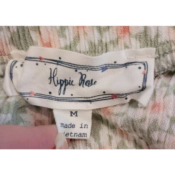 Hippie Rose Juniors Floral Skirt M Ruffle Hem Sage Green Pink Flowers Rayon - Picture 3 of 5
